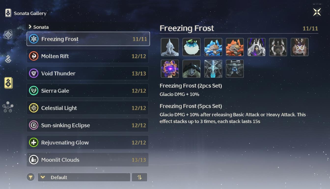 This is the sonata gallery for Wurthering Waves, using the Freezing Frost set as an example