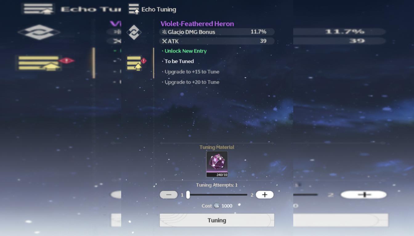This is the Echo Tuning screen, using violet-feathered heron as an example